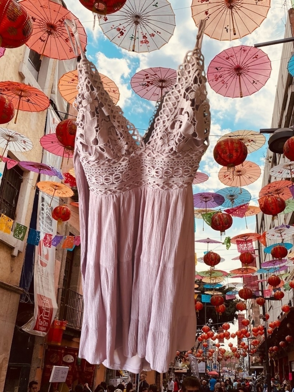 Lovely Day Crocheted Mauve V-Neck Dress sz M